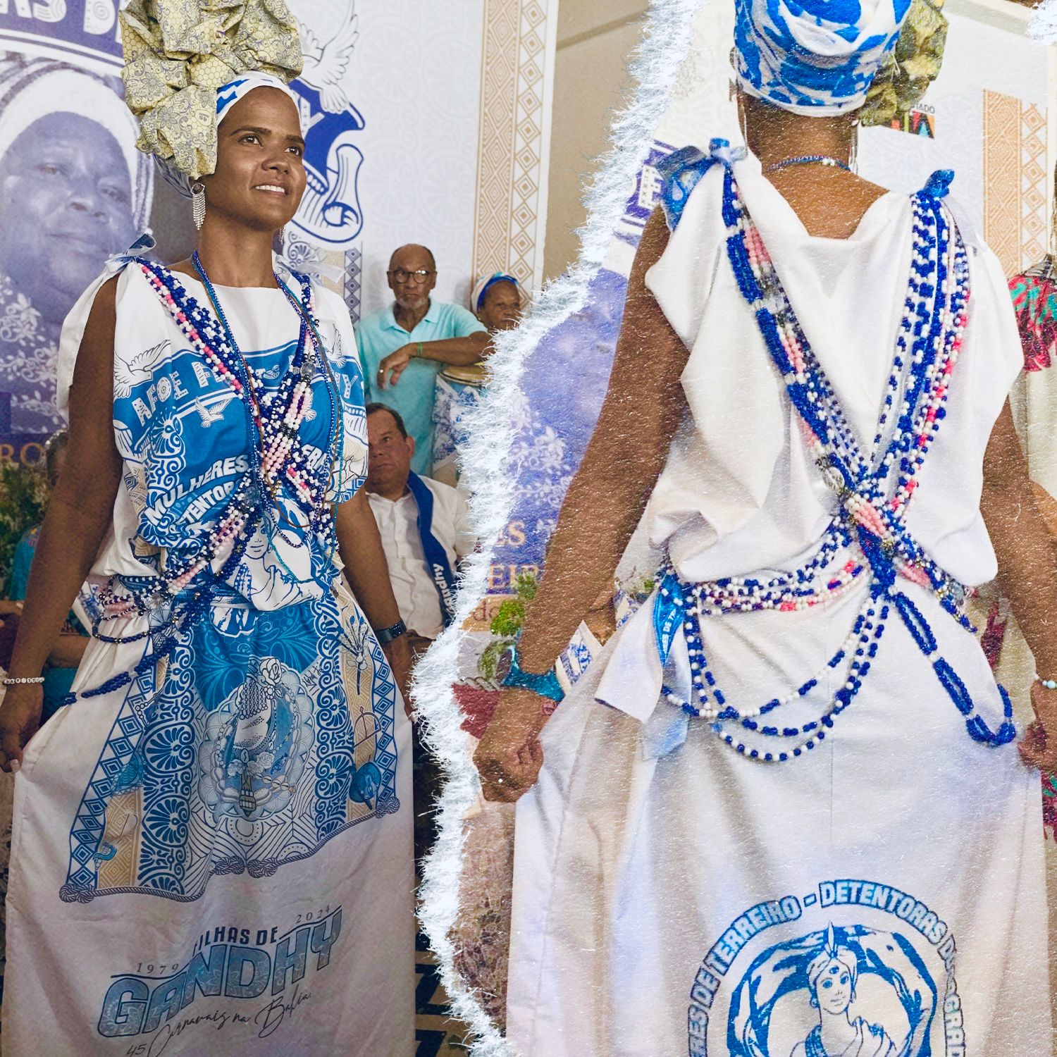 Fantasia do Afoxé Filhas de Gandhy destaca o tema Mulheres de Terreiro, Detentoras do Sagrado